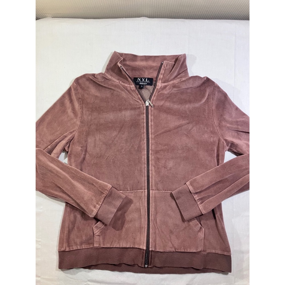 NYL New York Laundry Athleisure Mauve Velour Full‎ Zip Track Jacket Womens Large
